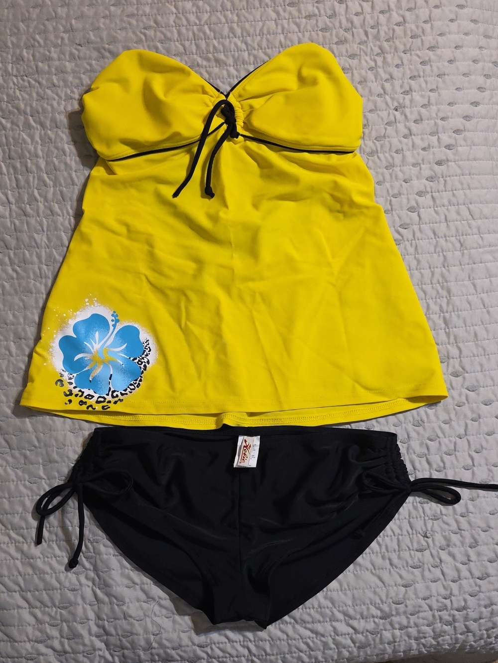 Hobie Yellow Bandeau Top with Black Bikini Bottoms Set